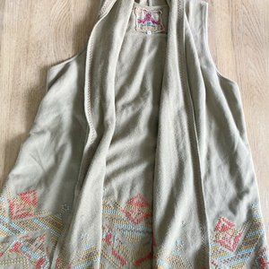 JOHNNY WAS | Beige Aztec Embroidered Drape Vest | L